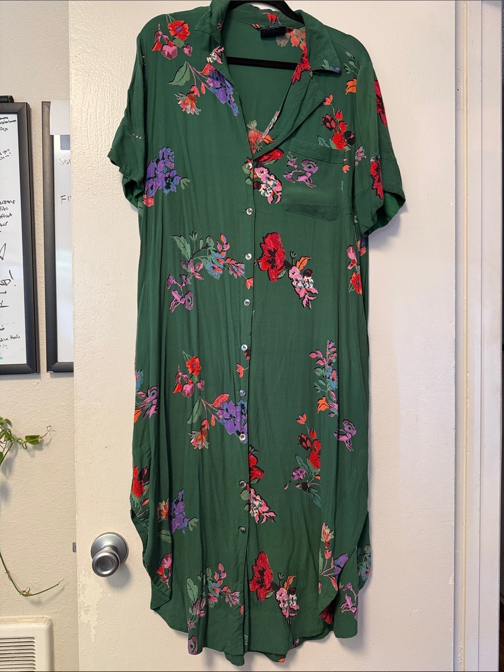 Anthropologie Maeve Green Collared, Floral Button-Front Midi Dress
